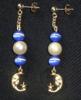 Sapphire Tiger's Eye and Cultured Pearl with 14K Gold chain, post and charms 
